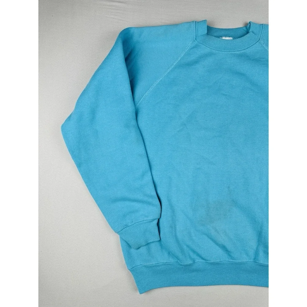 Vintage 90s Blank Sweatshirt Teal Blue USA Made Hanes Crewneck Large